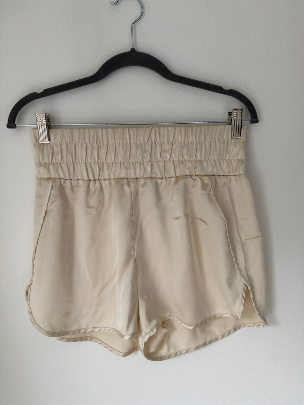 Sincerly Jules Cream Satin Athletic Shorts
